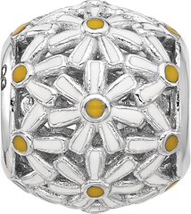 Sterling Silver Reflections Rhodium-plated Enameled Daisys Bead