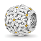 Sterling Silver Reflections Rhodium-plated Enameled Daisys Bead