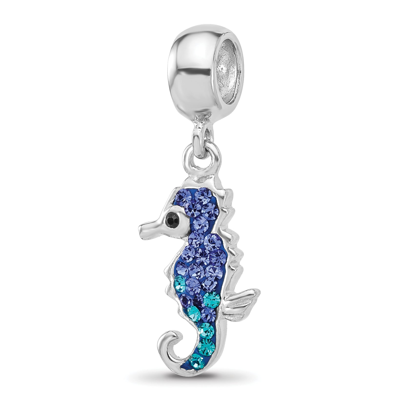 Sterling Silver Reflections RH-plated Seahorse Preciosa Crystal Dangle Bead