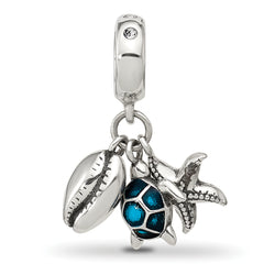 Sterling Silver Reflections Enamel Turtle, Shell & Starfish Dangle Bead