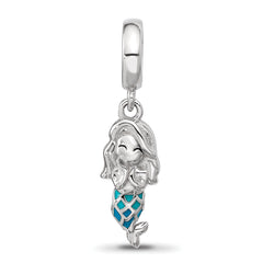 Sterling Silver Reflections Rh-plated Enamel Mermaid Dangle Bead