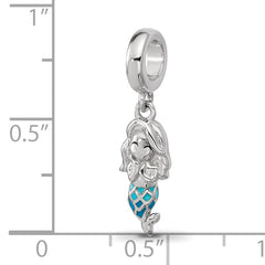 Sterling Silver Reflections Rh-plated Enamel Mermaid Dangle Bead