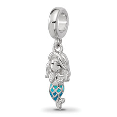 Sterling Silver Reflections Rh-plated Enamel Mermaid Dangle Bead