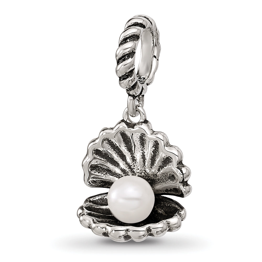 Sterling Silver Reflections Shell With Imitation Pearl Dangle Bead