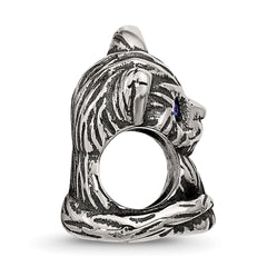 Sterling Silver Reflections Antiqued Cat With Blue Crystals Bead
