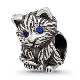 Sterling Silver Reflections Antiqued Cat With Blue Crystals Bead