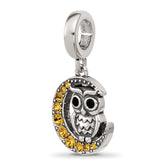 Sterling Silver Reflections Crystal Owl Sitting On Moon Dangle Bead