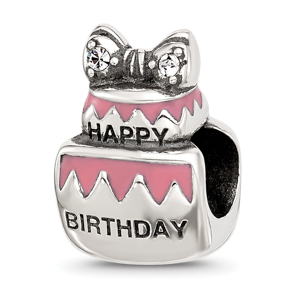 Sterling Silver Reflections Crystal & Enamel Pink Birthday Cake Bead