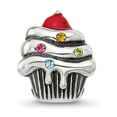 Sterling Silver Reflections Crystal & Enamel Red Cherry Cupcake Bead