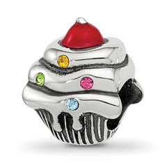 Sterling Silver Reflections Crystal & Enamel Red Cherry Cupcake Bead