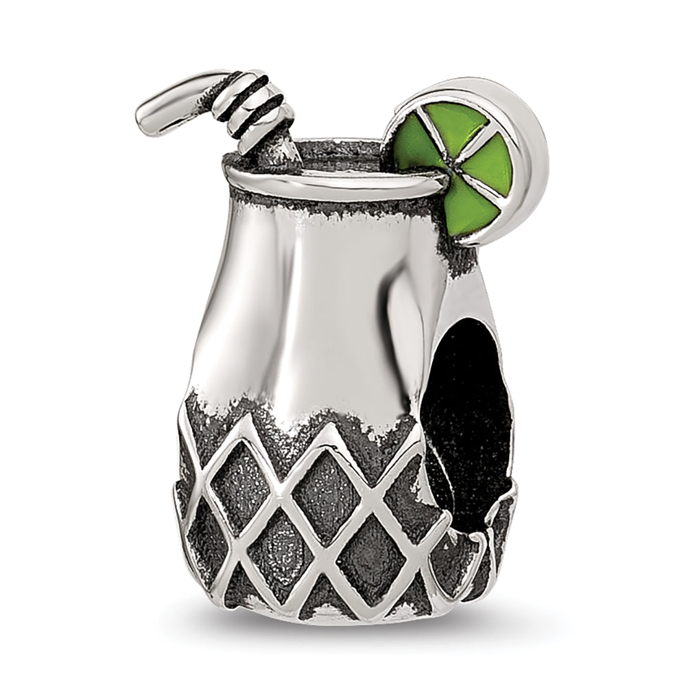 Sterling Silver Reflections Enamel Lime In Fancy Drink Bead