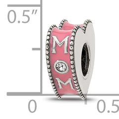 Sterling Silver Reflections Crystal and Enamel Pink Heart MOM Bead