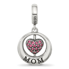 Sterling Silver Reflections Enameled MOM & Pink Crystal Heart Bead
