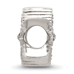 Sterling Silver Textured And Polished CZ Star Bead