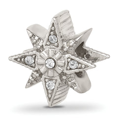 Sterling Silver Textured And Polished CZ Star Bead