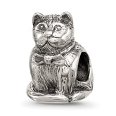 Sterling Silver Textured Sitting Cat Bead