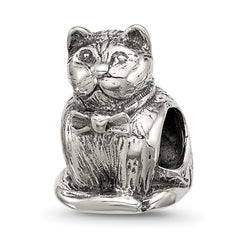 Sterling Silver Textured Sitting Cat Bead