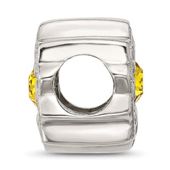 Sterling Silver Brushed And Polished Yellow Crystal Bead