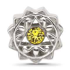 Sterling Silver Brushed And Polished Yellow Crystal Bead