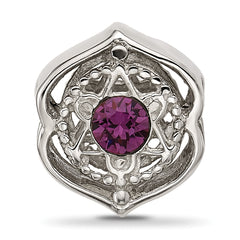 Sterling Silver Brushed And Polished Purple Crystal Bead