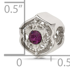 Sterling Silver Brushed And Polished Purple Crystal Bead