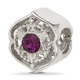 Sterling Silver Brushed And Polished Purple Crystal Bead