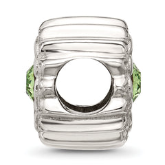 Sterling Silver Brushed And Polished Green Crystal Bead