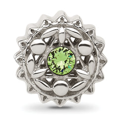 Sterling Silver Brushed And Polished Green Crystal Bead