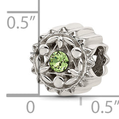 Sterling Silver Brushed And Polished Green Crystal Bead