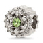 Sterling Silver Brushed And Polished Green Crystal Bead