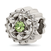 Sterling Silver Brushed And Polished Green Crystal Bead