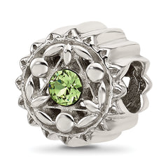 Sterling Silver Brushed And Polished Green Crystal Bead