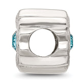 Sterling Silver Brushed And Polished Blue Crystal Bead