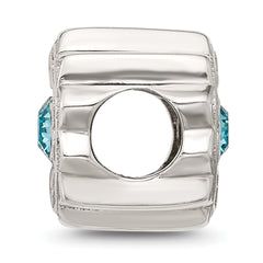 Sterling Silver Brushed And Polished Blue Crystal Bead
