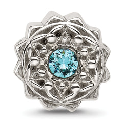 Sterling Silver Brushed And Polished Blue Crystal Bead