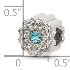 Sterling Silver Brushed And Polished Blue Crystal Bead