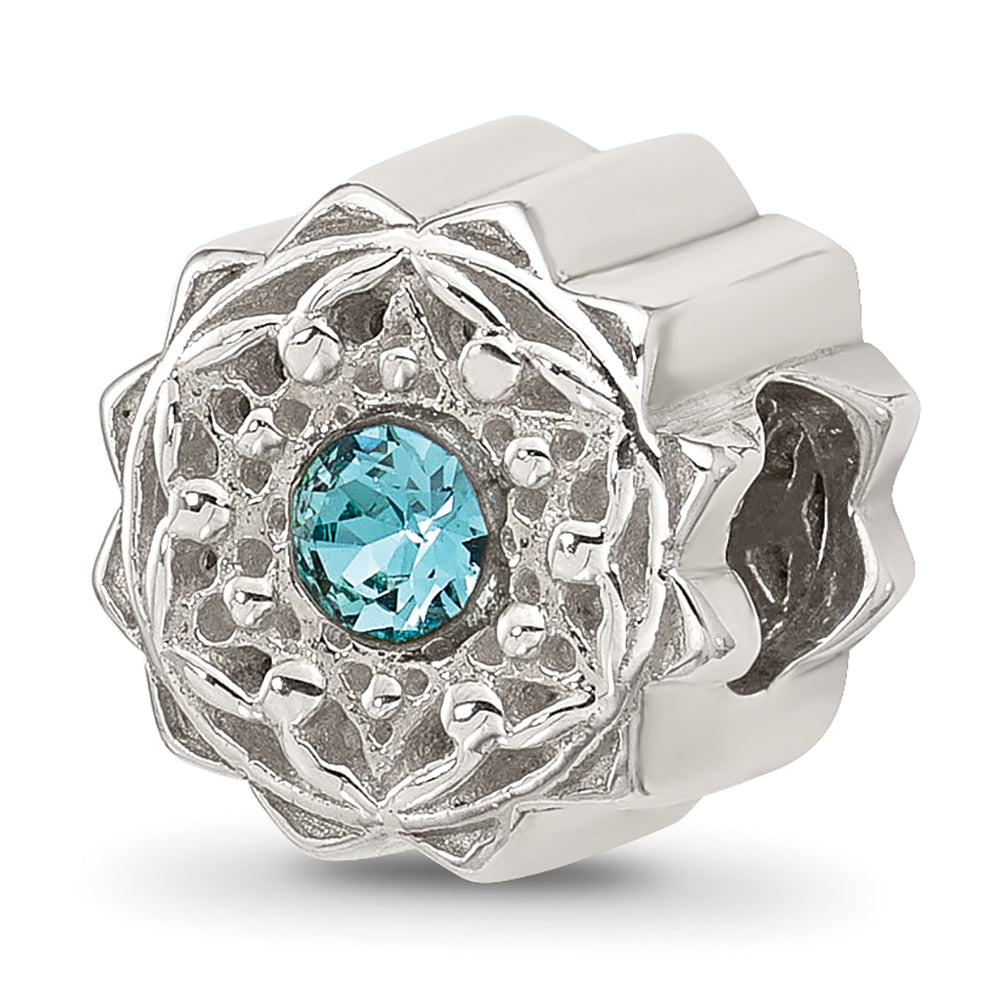 Sterling Silver Brushed And Polished Blue Crystal Bead