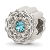 Sterling Silver Brushed And Polished Blue Crystal Bead