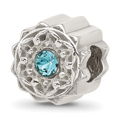 Sterling Silver Brushed And Polished Blue Crystal Bead