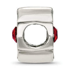Sterling Silver Brushed And Polished Red Crystal Bead