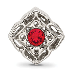 Sterling Silver Brushed And Polished Red Crystal Bead