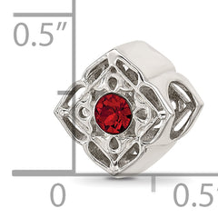 Sterling Silver Brushed And Polished Red Crystal Bead