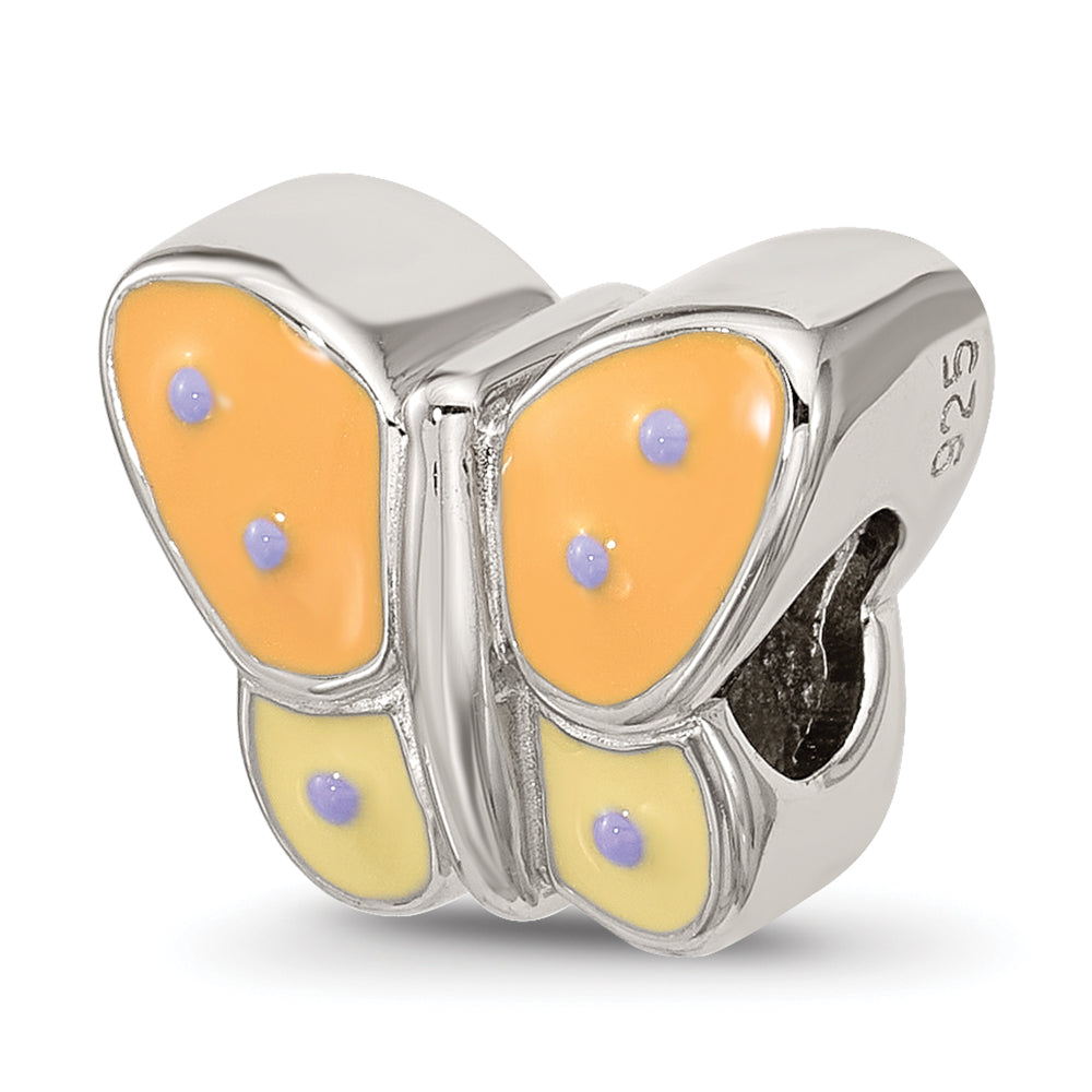 Sterling Silver Reflections Enamel Orange & Yellow Butterfly Bead