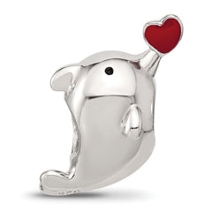 Sterling Silver Reflections Enamel Dolphin Blowing Heart Bead