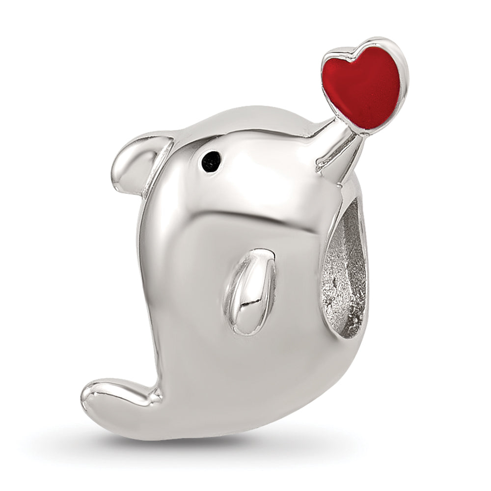 Sterling Silver Reflections Enamel Dolphin Blowing Heart Bead