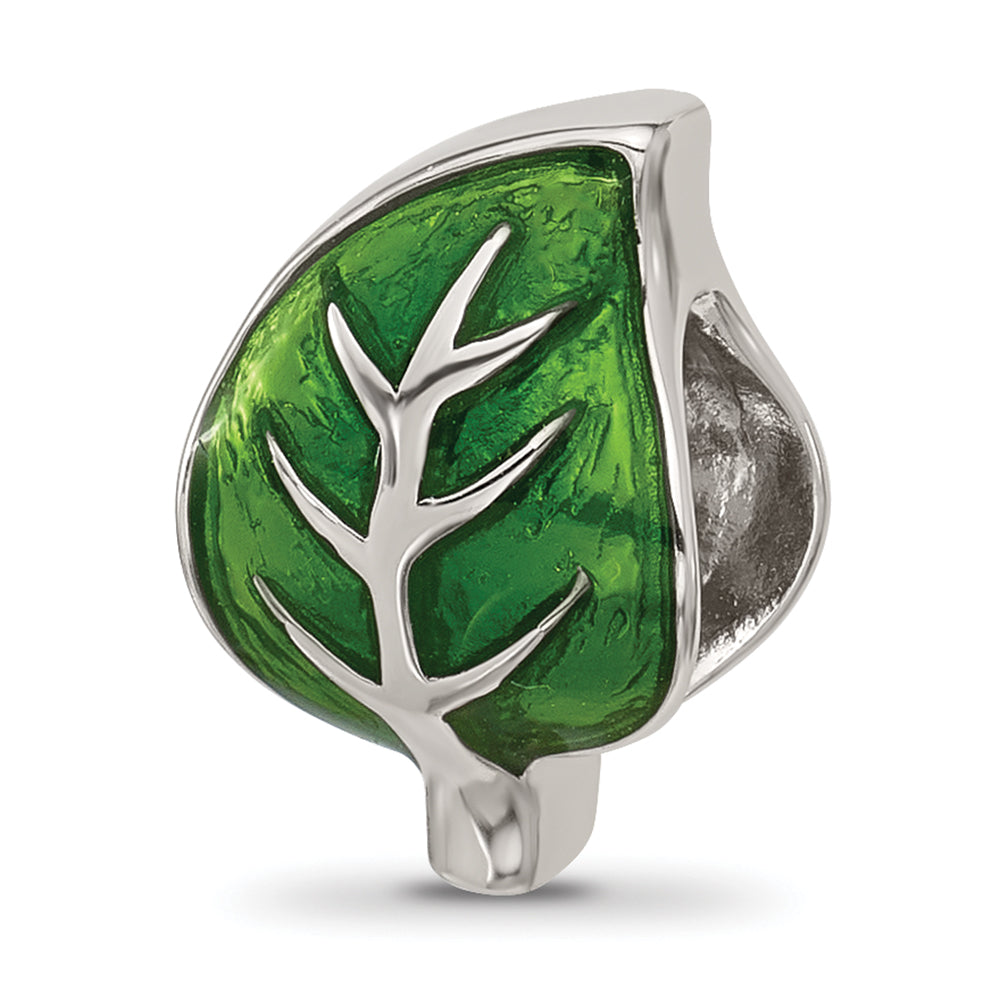 Sterling Silver Reflections Enamel Green Leaf Bead