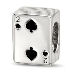 Sterling Silver Reflections Enamel Deck Of Cards With Spades Showing Bead