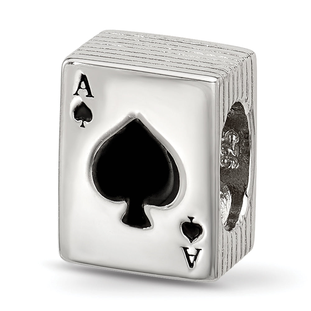 Sterling Silver Reflections Enamel Deck Of Cards With Spades Showing Bead