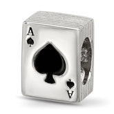 Sterling Silver Reflections Enamel Deck Of Cards With Spades Showing Bead