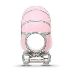 Sterling Silver Reflections Enamel Baby Carriage with Crystal Bead